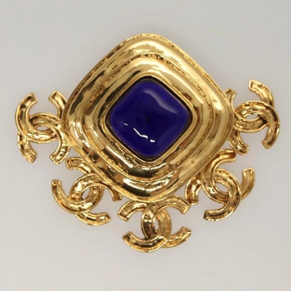 CHANEL Brooch metal Gold CC Auth BA1258AM